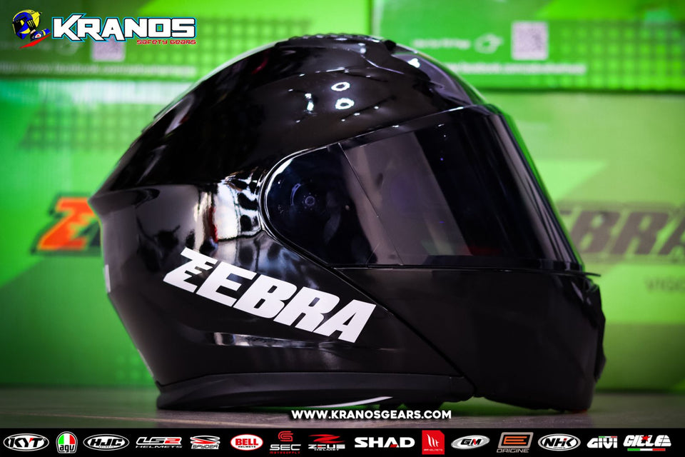 ZEBRA 192 PLAIN GLOSS BLACK MODULAR!! WITH FREE CLEAR LENS (DUAL VISOR)