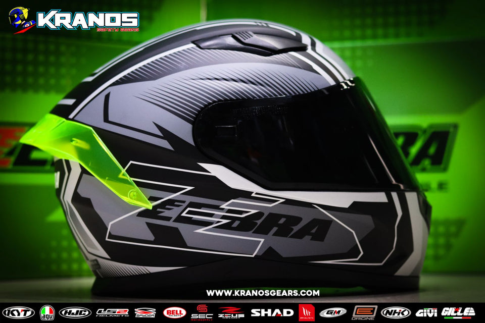ZEBRA 763 PRO LASER MATTE BLACK YELLOW FREE SPOILER FREE CLEAR LENS (DUAL VISOR)