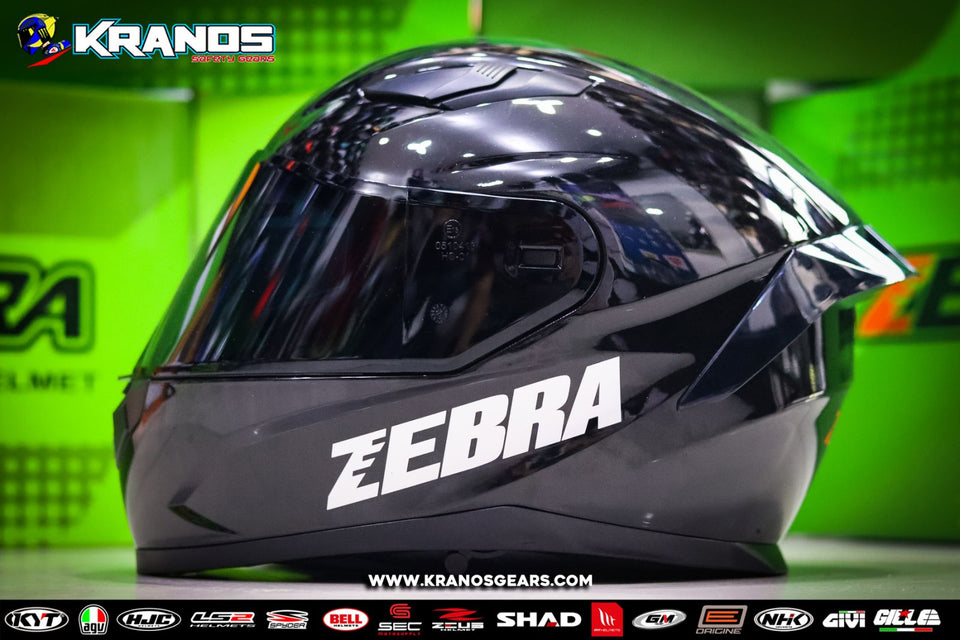 ZEBRA 763 PRO PLAIN GLOSS BLACK FREE SPOILER FREE CLEAR LENS (DUAL VISOR)