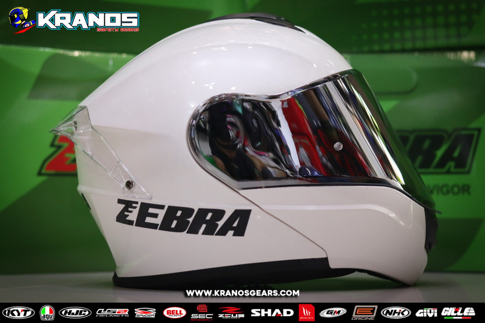 ZEBRA 869 KINETIC PLAIN GLOSS WHITE WITH BUILT IN SPOILER!! FREE CLEAR LEN (DUAL VISOR)