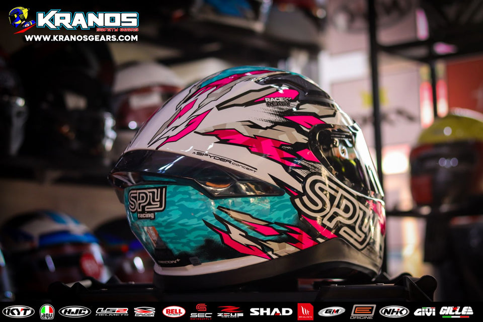 SPYDER RECONE + GD 1021 SS WHITE PINK!! WITH FREE CLEAR LENS, AND SPOILER (DUAL VISOR)