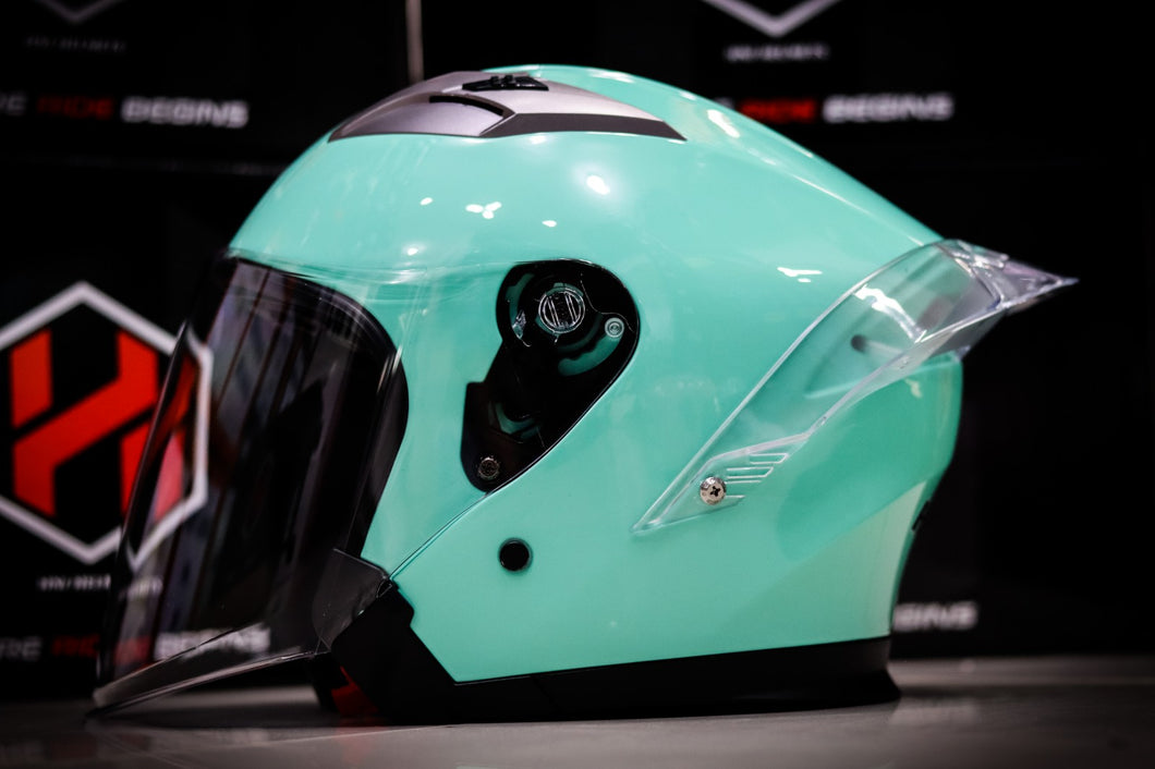 HNJ HALF FACE 916 GLOSS SKY BLUE WITH SPOILER (DUAL VISOR)