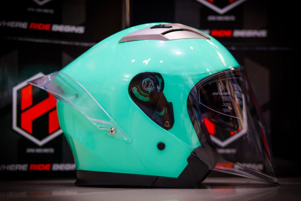 HNJ HALF FACE 916 GLOSS SKY BLUE WITH SPOILER (DUAL VISOR)