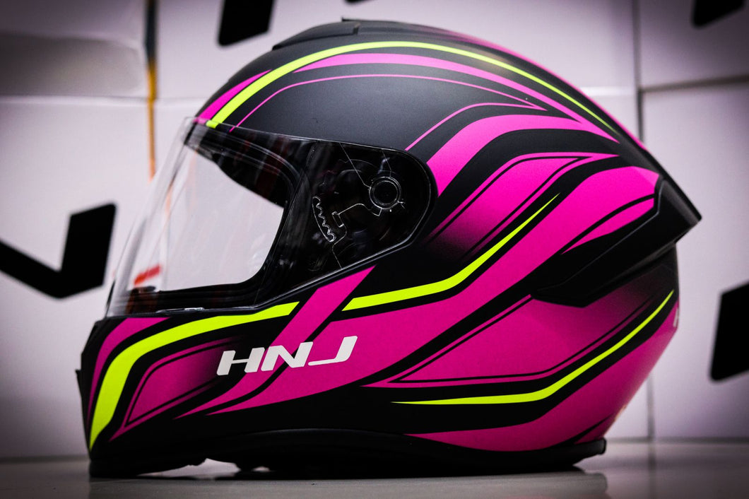 HNJ FULL FACE 871 EDGE MATTE BLACK PINK (SINGLE VISOR)