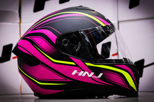 HNJ FULL FACE 871 EDGE MATTE BLACK PINK (SINGLE VISOR)
