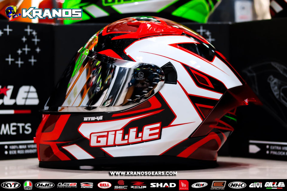 GILLE GTS -1 TORQUE GREEN RED! FREE CLEAR LENS & SPOILER (DUAL VISOR)
