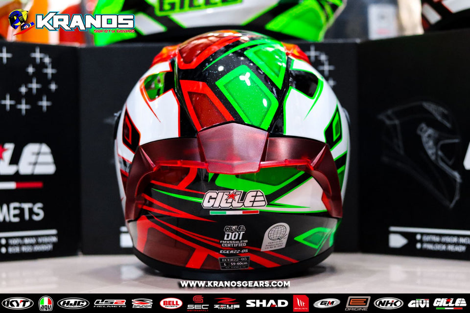 GILLE GTS -1 TORQUE GREEN RED! FREE CLEAR LENS & SPOILER (DUAL VISOR)