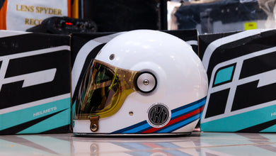 ID ROCKET WHITE BLUE WITH FREE BUBBLE LENS (CLASSIC HELMET)