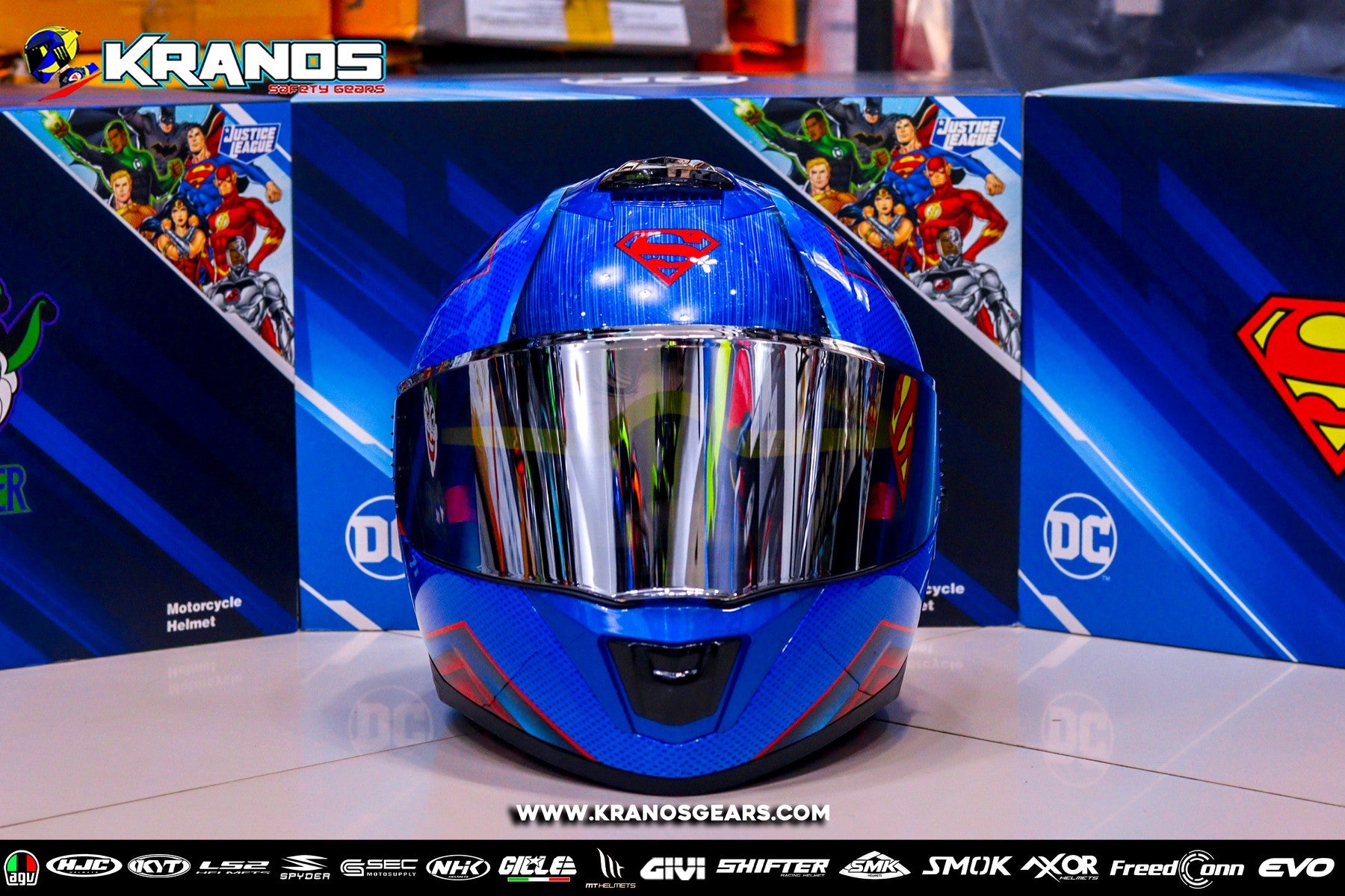 custom superman motorcycle helmets GILLE 883 FALCON DC SERIES SUPERMAN!! FREE CLEAR LENS & SPOILER (DUAL – Kranos Gears