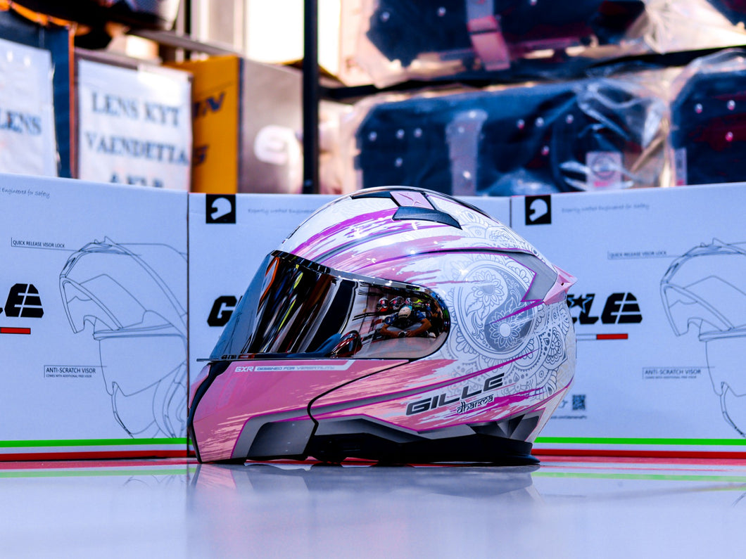GILLE 526 GXR DHARMA WHITE PINK!! FREE CLEAR LENS (DUAL VISOR)