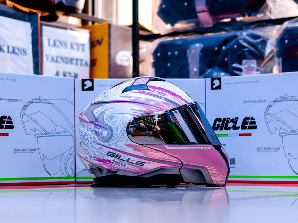 GILLE 526 GXR DHARMA WHITE PINK!! FREE CLEAR LENS (DUAL VISOR)