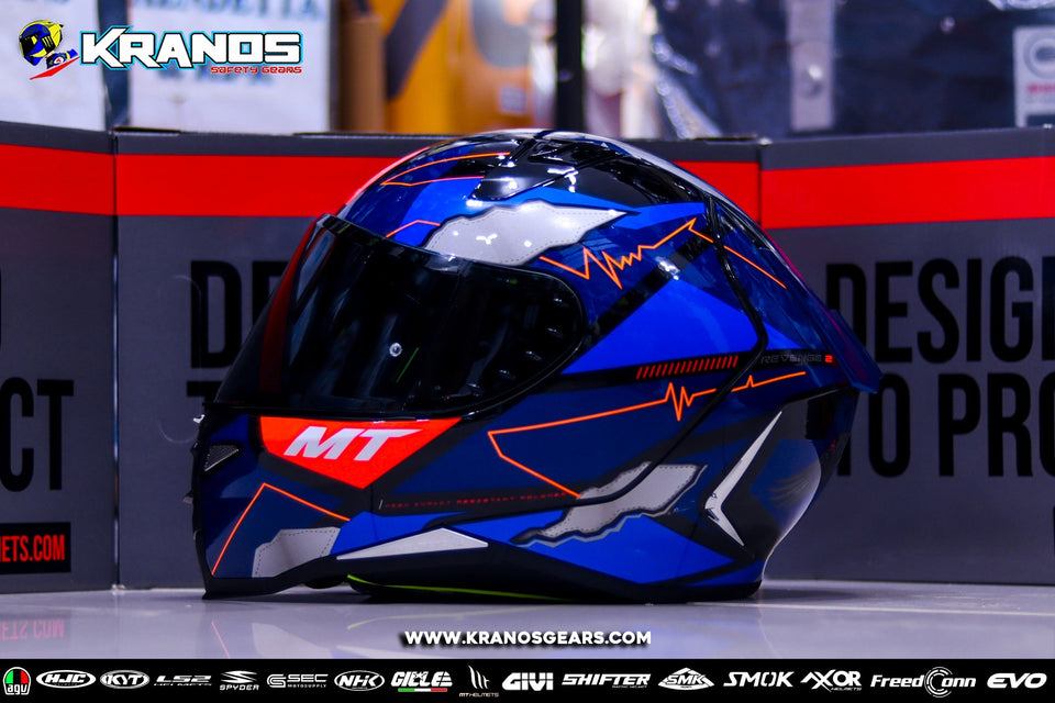 blue mt helmets MT REVENGE 2 7011 BLUE ORANGE GARZO WITH LENS LOCK SYSTEM & FREE CLEAR – Kranos Gears