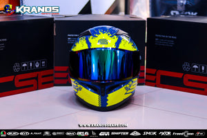 SEC CHALLENGER V3 SPRAY BLUE YELLOW WITH FREE CLEAR LENS (DUAL VISOR)