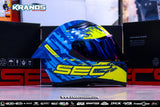 SEC CHALLENGER V3 SPRAY BLUE YELLOW WITH FREE CLEAR LENS (DUAL VISOR)