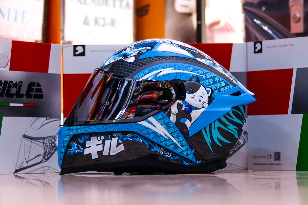 GILLE GTS V2 ZEFRA MATTE BLACK BLUE! FREE CLEAR LENS WITH BUILT IN SPOILER (DUAL VISOR)