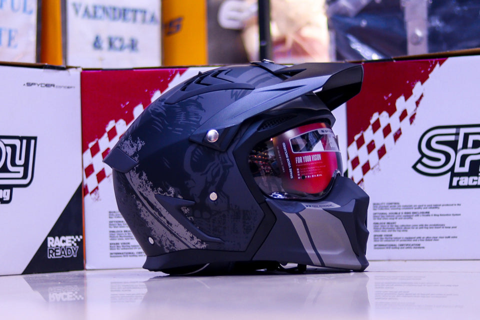 SPYDER CORE G 3422 SS MATTE BLACK GRAY!! WITH FREE LENS (DETACHABLE CHIN)