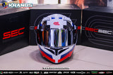 SEC WHIRLWIND RUNNER WHITE BLUE GLOSSY INSTALL RED VISOR WITH FREE CLEAR LENS (DUAL VISOR)