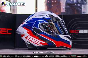SEC WHIRLWIND RUNNER WHITE BLUE GLOSSY INSTALL RED VISOR WITH FREE CLEAR LENS (DUAL VISOR)