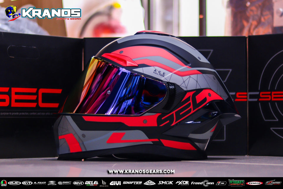 SEC ACE GUARDIAN BLACK RED GREY INSTALL RAINBOW VISOR WITH FREE CLEAR LENS (DUAL VISOR)